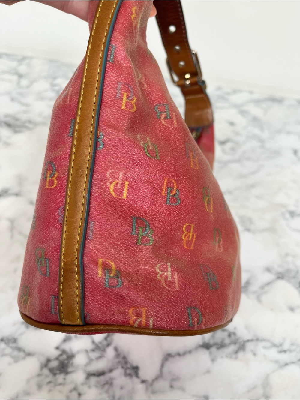 Dooney & Bourke Vintage Pink Multicolor Rainbow Logo Hobo Shoulder Bag Y2K - Picture 10 of 16